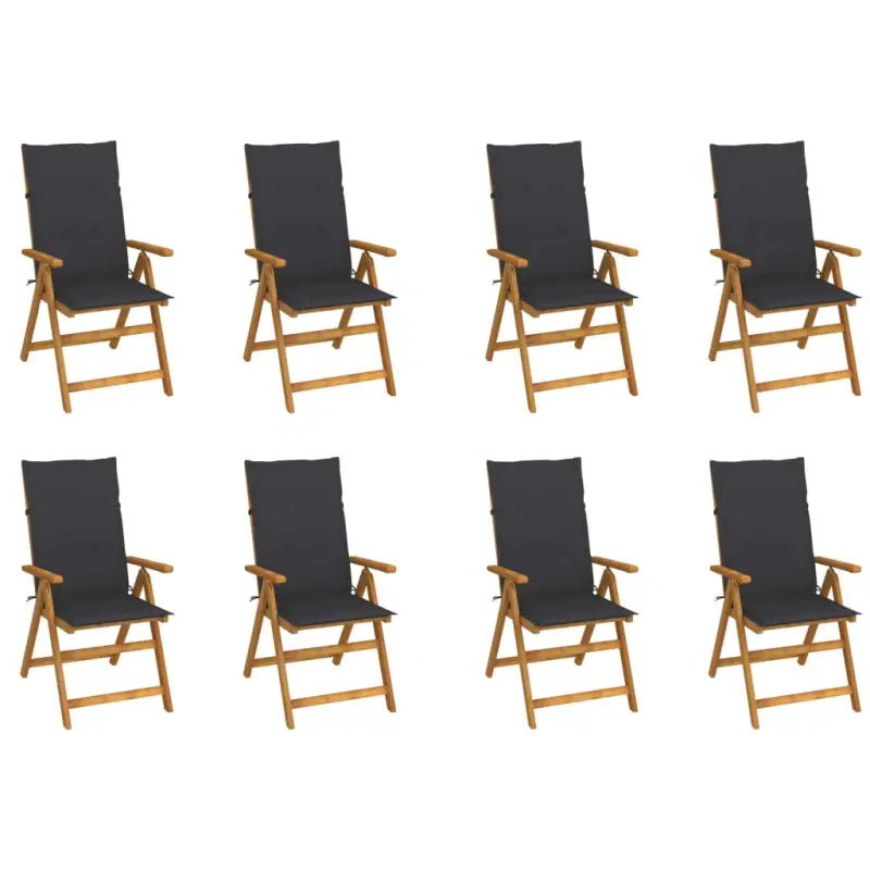 Massief acaciahout tuinstoelen met kussens en sets touwtjes levering bevat - Antraciet / 120 x 50 x 3 cm / 8
