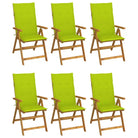 Massief acaciahout tuinstoelen met kussens en sets touwtjes levering bevat - Heldergroen / 120 x 50 x 3 cm / 6