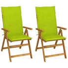 Massief acaciahout tuinstoelen met kussens en sets touwtjes levering bevat - Heldergroen / 120 x 50 x 3 cm / 2