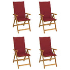 Massief acaciahout tuinstoelen met kussens en sets touwtjes levering bevat - Wijnrood / 120 x 50 x 3 cm / 4