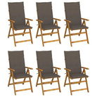 Massief acaciahout tuinstoelen met kussens en sets touwtjes levering bevat - Taupe / 120 x 50 x 3 cm / 6 - Tuinstoelen