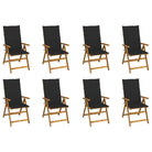 Massief acaciahout tuinstoelen met kussens en sets touwtjes levering bevat - Zwart / 120 x 50 x 3 cm / 8 - Tuinstoelen
