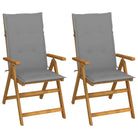Massief acaciahout tuinstoelen met kussens en sets touwtjes levering bevat - Grijs / 120 x 50 x 3 cm / 2 - Tuinstoelen