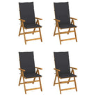 Massief acaciahout tuinstoelen met kussens en sets touwtjes levering bevat - Antraciet / 120 x 50 x 3 cm / 4