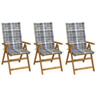 Massief acaciahout tuinstoelen met kussens en sets touwtjes levering bevat - Grijs ruitpatroon / 120 x 50 x 3 cm / 3