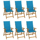 Massief acaciahout tuinstoelen met kussens en sets touwtjes levering bevat - Blauw / 120 x 50 x 3 cm / 6 - Tuinstoelen