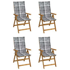 Massief acaciahout tuinstoelen met kussens en sets touwtjes levering bevat - Grijs ruitpatroon / 120 x 50 x 3 cm / 4