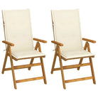 Massief acaciahout tuinstoelen met kussens en sets touwtjes levering bevat - Crème / 120 x 50 x 3 cm / 2 - Tuinstoelen