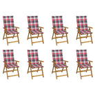 Massief acaciahout tuinstoelen met kussens en sets touwtjes levering bevat - Rood ruitpatroon / 120 x 50 x 3 cm / 8
