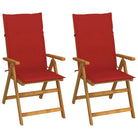 Massief acaciahout tuinstoelen met kussens en sets touwtjes levering bevat - Rood / 120 x 50 x 3 cm / 2 - Tuinstoelen