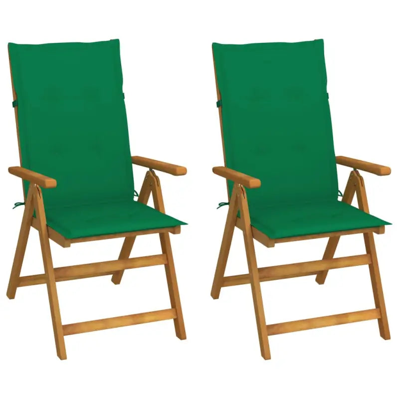 Massief acaciahout tuinstoelen met kussens en sets touwtjes levering bevat - Groen / 120 x 50 x 3 cm / 2 - Tuinstoelen