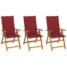 Massief acaciahout tuinstoelen met kussens en sets touwtjes levering bevat - Wijnrood / 120 x 50 x 3 cm / 3