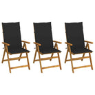 Massief acaciahout tuinstoelen met kussens en sets touwtjes levering bevat - Zwart / 120 x 50 x 3 cm / 3 - Tuinstoelen