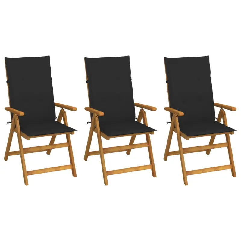 Massief acaciahout tuinstoelen met kussens en sets touwtjes levering bevat - Zwart / 120 x 50 x 3 cm / 3 - Tuinstoelen