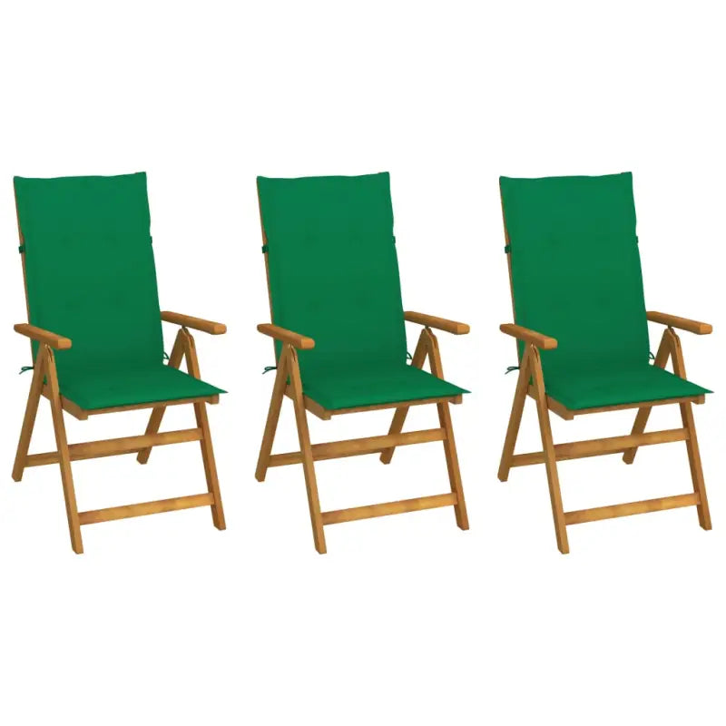 Massief acaciahout tuinstoelen met kussens en sets touwtjes levering bevat - Groen / 120 x 50 x 3 cm / 3 - Tuinstoelen