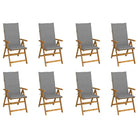 Massief acaciahout tuinstoelen met kussens en sets touwtjes levering bevat - Grijs / 120 x 50 x 3 cm / 8 - Tuinstoelen