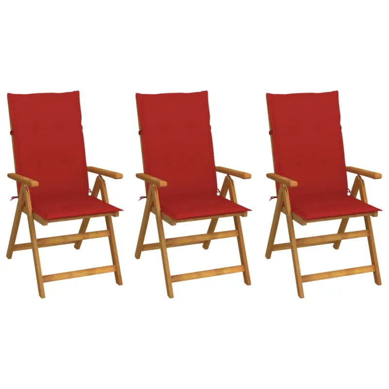 Massief acaciahout tuinstoelen met kussens en sets touwtjes levering bevat - Rood / 120 x 50 x 3 cm / 3 - Tuinstoelen