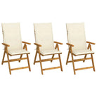 Massief acaciahout tuinstoelen met kussens en sets touwtjes levering bevat - Crème / 120 x 50 x 3 cm / 3 - Tuinstoelen