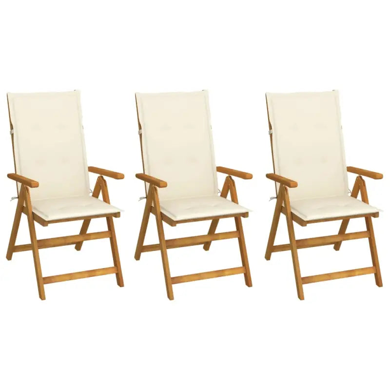 Massief acaciahout tuinstoelen met kussens en sets touwtjes levering bevat - Crème / 120 x 50 x 3 cm / 3 - Tuinstoelen