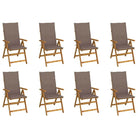 Massief acaciahout tuinstoelen met kussens en sets touwtjes levering bevat - Taupe / 120 x 50 x 3 cm / 8 - Tuinstoelen
