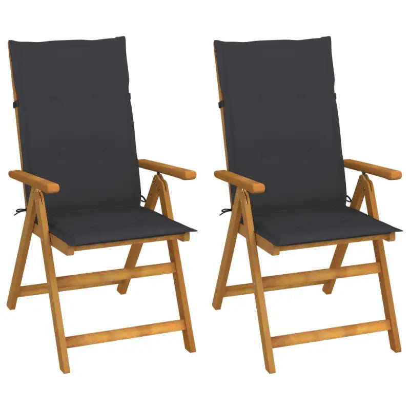 Massief acaciahout tuinstoelen met kussens en sets touwtjes levering bevat - Antraciet / 120 x 50 x 3 cm / 2