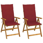 Massief acaciahout tuinstoelen met kussens en sets touwtjes levering bevat - Wijnrood / 120 x 50 x 3 cm / 2