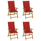 Massief acaciahout tuinstoelen met kussens en sets touwtjes levering bevat - Rood / 120 x 50 x 3 cm / 4 - Tuinstoelen
