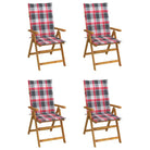 Massief acaciahout tuinstoelen met kussens en sets touwtjes levering bevat - Rood ruitpatroon / 120 x 50 x 3 cm / 4