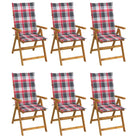 Massief acaciahout tuinstoelen met kussens en sets touwtjes levering bevat - Rood ruitpatroon / 120 x 50 x 3 cm / 6