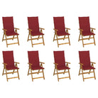Massief acaciahout tuinstoelen met kussens en sets touwtjes levering bevat - Wijnrood / 120 x 50 x 3 cm / 8