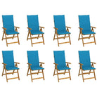 Massief acaciahout tuinstoelen met kussens en sets touwtjes levering bevat - Blauw / 120 x 50 x 3 cm / 8 - Tuinstoelen