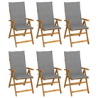 Massief acaciahout tuinstoelen met kussens en sets touwtjes levering bevat - Grijs / 120 x 50 x 3 cm / 6 - Tuinstoelen