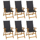 Massief acaciahout tuinstoelen met kussens en sets touwtjes levering bevat - Antraciet / 120 x 50 x 3 cm / 6