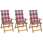 Massief acaciahout tuinstoelen met kussens en sets touwtjes levering bevat - Rood ruitpatroon / 120 x 50 x 3 cm / 3