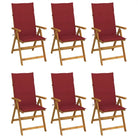 Massief acaciahout tuinstoelen met kussens en sets touwtjes levering bevat - Wijnrood / 120 x 50 x 3 cm / 6