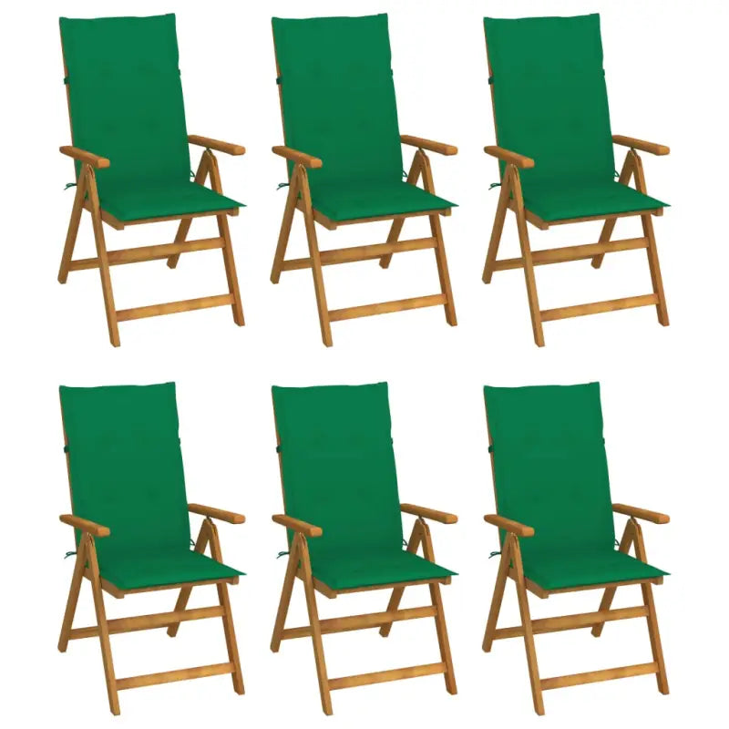 Massief acaciahout tuinstoelen met kussens en sets touwtjes levering bevat - Groen / 120 x 50 x 3 cm / 6 - Tuinstoelen