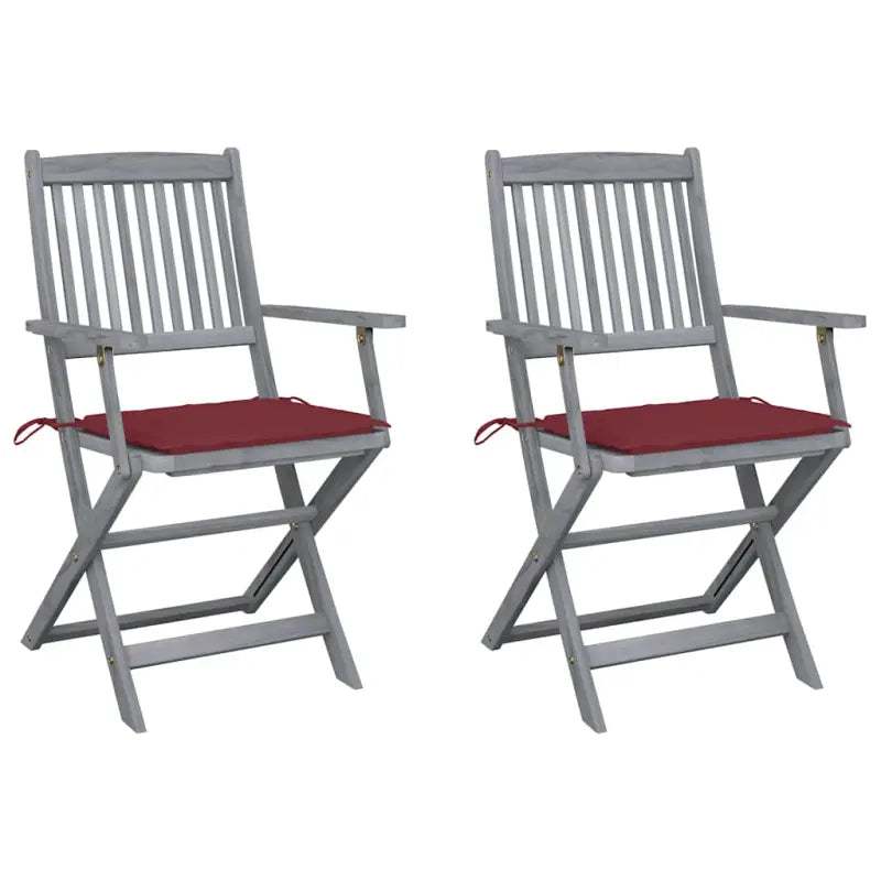 Massief acaciahout tuinstoelen met kussens voor tuin en terras - Wijnrood / 2 - Tuinstoelen