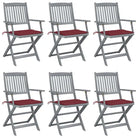 Massief acaciahout tuinstoelen met kussens voor tuin en terras - Wijnrood / 6 - Tuinstoelen