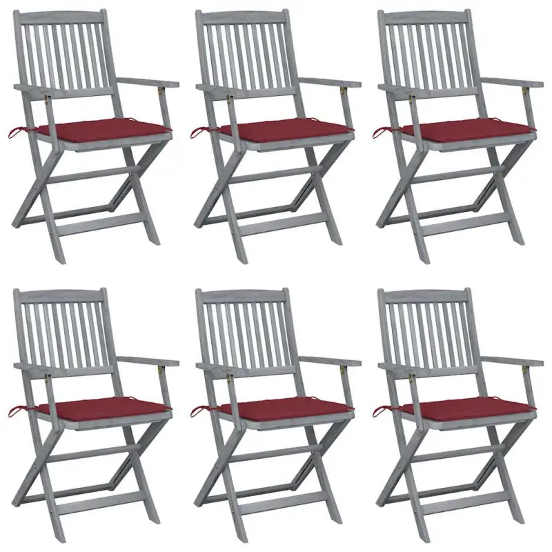 Massief acaciahout tuinstoelen met kussens voor tuin en terras - Wijnrood / 6 - Tuinstoelen