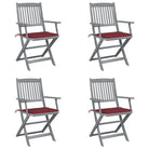 Massief acaciahout tuinstoelen met kussens voor tuin en terras - Wijnrood / 4 - Tuinstoelen