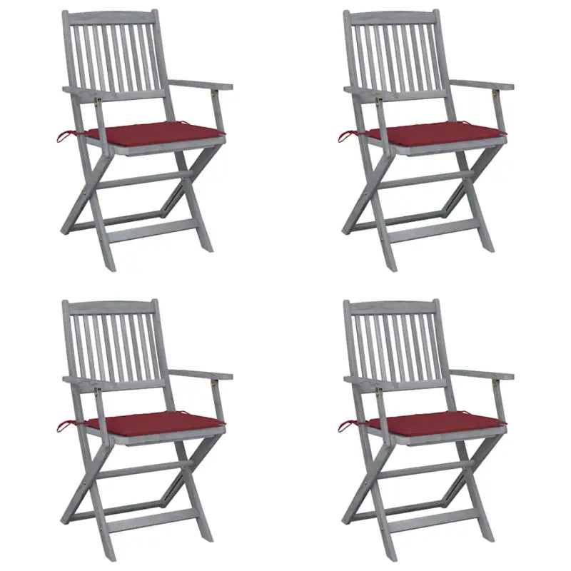 Massief acaciahout tuinstoelen met kussens voor tuin en terras - Wijnrood / 4 - Tuinstoelen