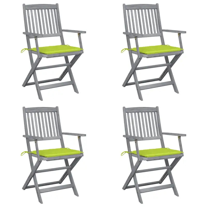 Massief acaciahout tuinstoelen met kussens voor tuin en terras - Heldergroen / 4 - Tuinstoelen