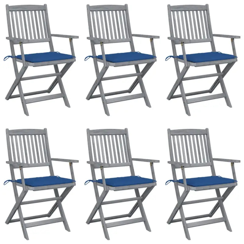 Massief acaciahout tuinstoelen met kussens voor tuin en terras - Blauw / 6 - Tuinstoelen