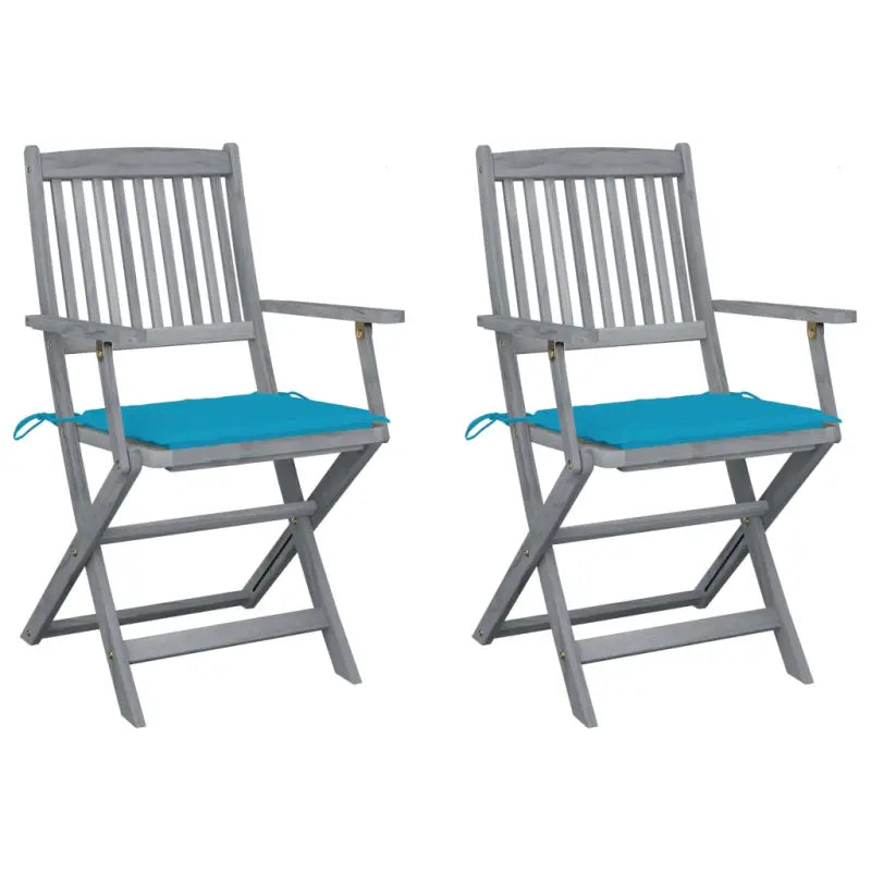 Massief acaciahout tuinstoelen met kussens voor tuin en terras - Blauw / 2 - Tuinstoelen