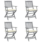 Massief acaciahout tuinstoelen met kussens voor tuin en terras - Crème / 4 - Tuinstoelen