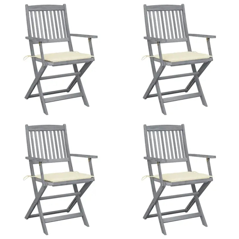 Massief acaciahout tuinstoelen met kussens voor tuin en terras - Crème / 4 - Tuinstoelen
