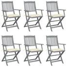 Massief acaciahout tuinstoelen met kussens voor tuin en terras - Crème / 6 - Tuinstoelen