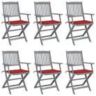 Massief acaciahout tuinstoelen met kussens voor tuin en terras - Rood / 6 - Tuinstoelen
