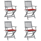 Massief acaciahout tuinstoelen met kussens voor tuin en terras - Rood / 4 - Tuinstoelen