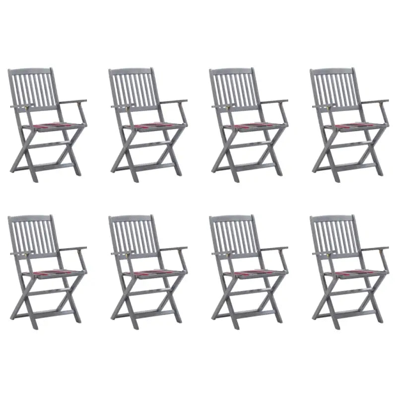 Massief acaciahout tuinstoelen met kussens voor tuin en terras - Rood ruitpatroon / 8 - Tuinstoelen